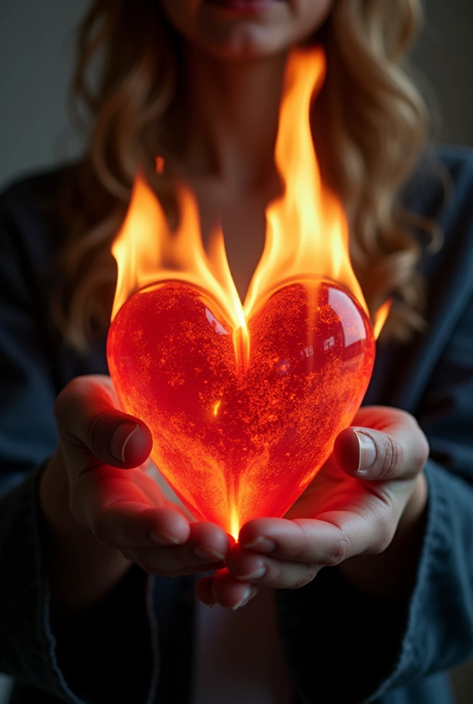 bleeding woman holding a heart on fire man is holding a glass of water to throw on the heart