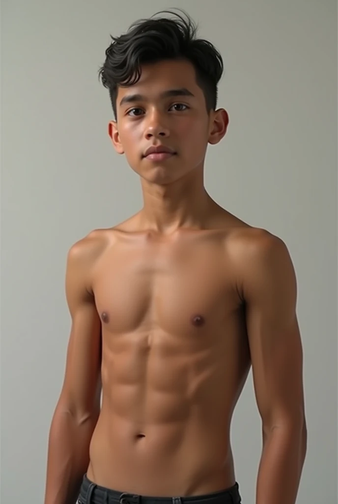 A real version of the body of a -yeld Mean boy from neck to waist