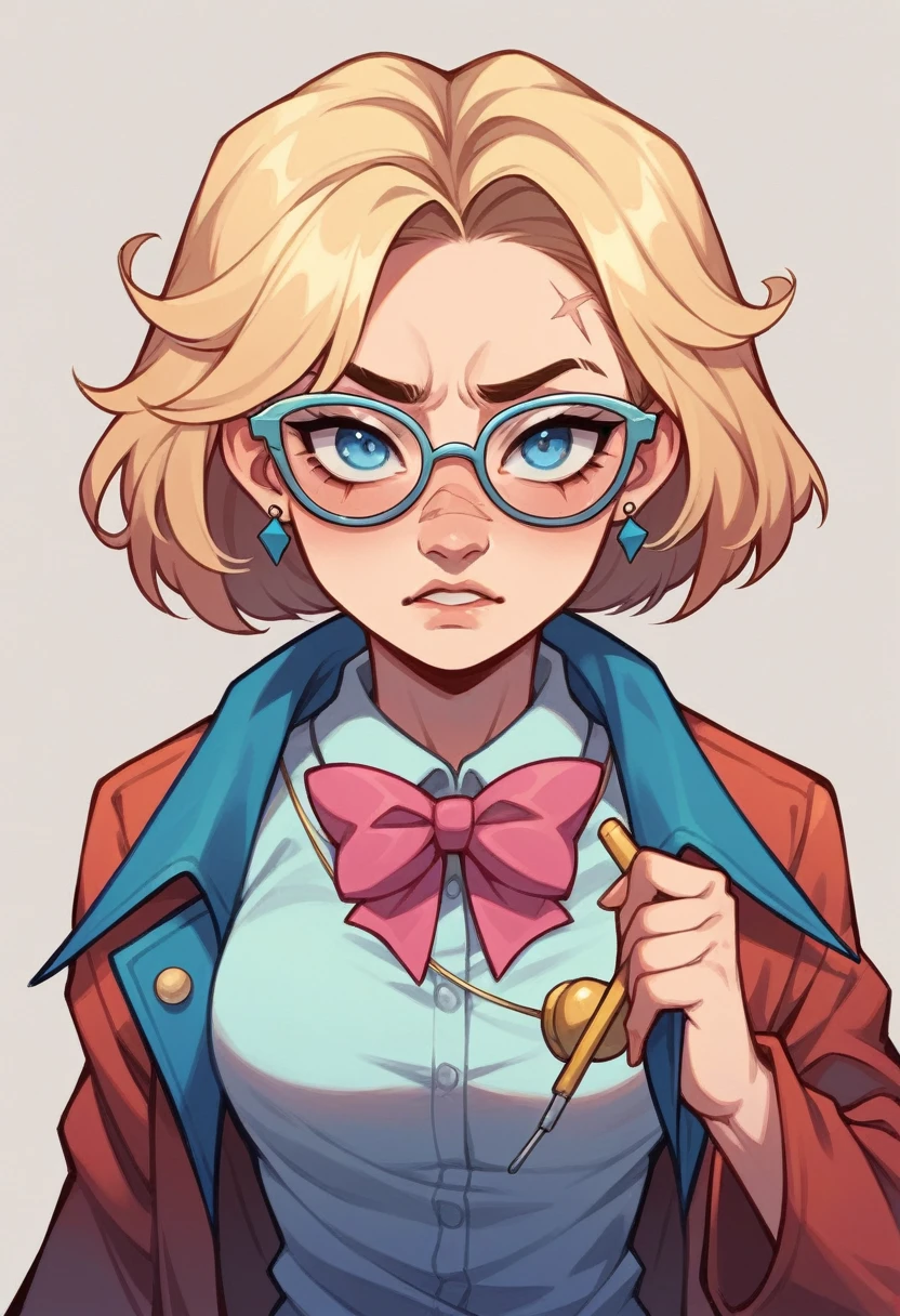 Kate is a girl with short light blonde hair with very light blue eyes, she has a small scar on top of her nose and glasses, she is charismatic, sarcastic and ironic but in a fun, good way, she is a American musical artist, record producer, and YouTuber who creates original songs, remixes, and covers based on popular topics like video games and memes. Therefore, her style of music is pop and electronic. She is extremely popular and has some of her songs in hidden Easter eggs in games, she wears two pink bows on her hair, Kate is also famous for doing collabs with other singers with a great vocal. 