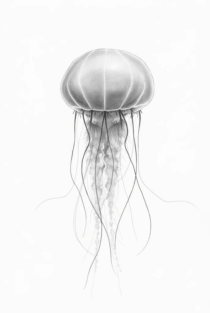 Drawing of an organism of the cubozoa class, order cubomedusae of the phylum Cnidaria with white background 
