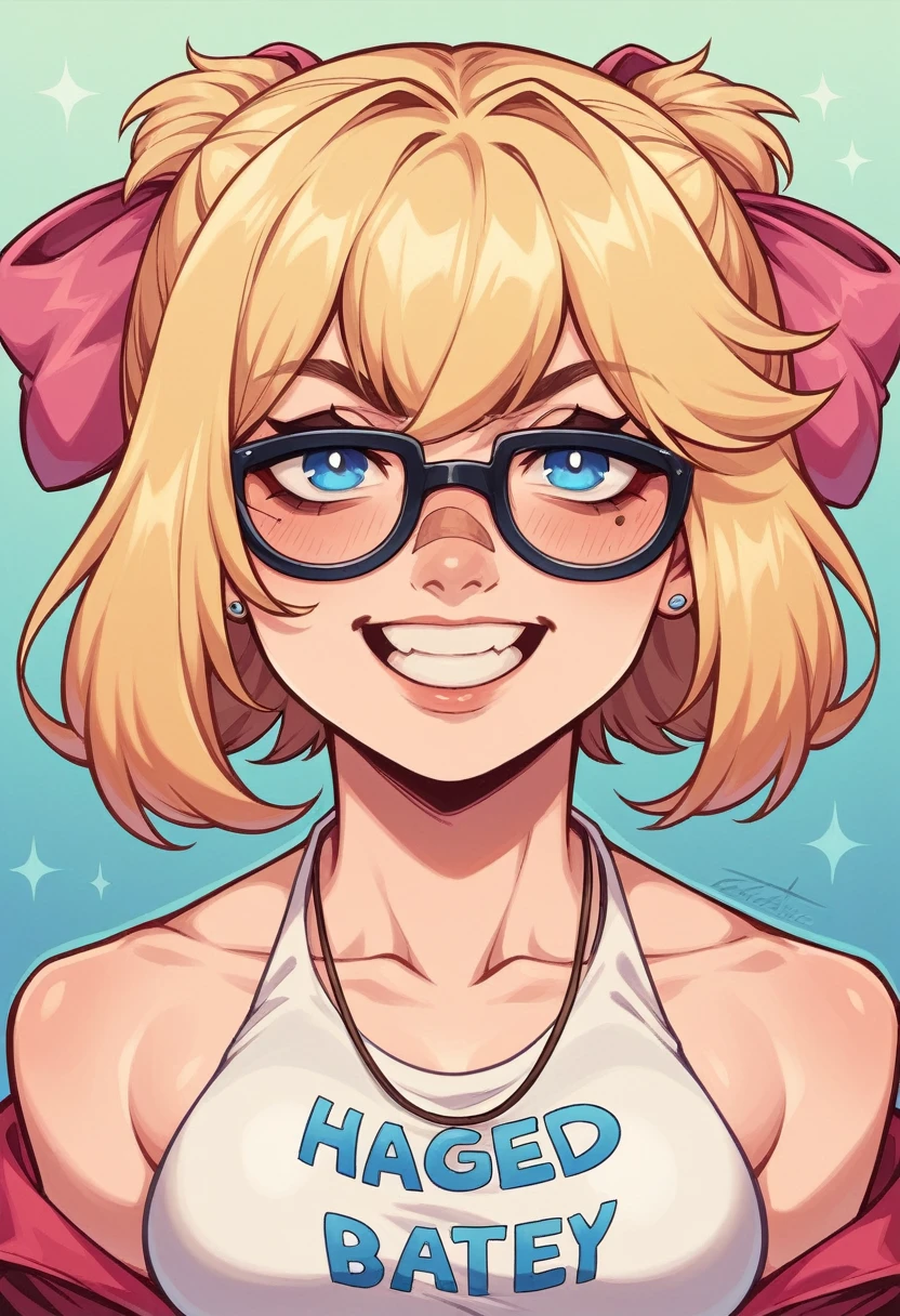 Kate is a girl with short light blonde hair down to her neck with very light blue eyes, she has a small scar on top of her nose and glasses, she is charismatic, sarcastic and ironic but in a fun, good way, she is a American musical artist, record producer, and YouTuber who creates original songs, remixes, and covers based on popular topics like video games and memes. Therefore, her style of music is pop and electronic. She is extremely popular and has some of her songs in hidden Easter eggs in games, she wears two pink bows on her hair, Kate is also famous for doing collabs with other singers with a great vocal. 