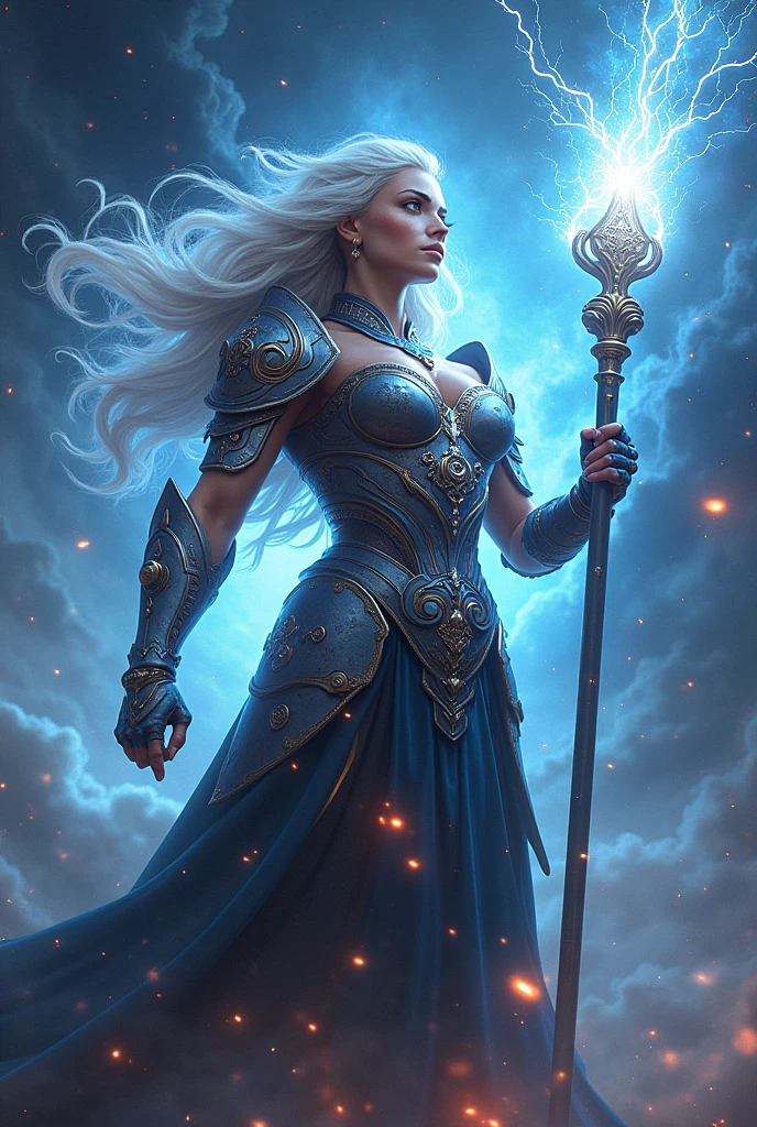 (((Goddess of Power:1.4))), (masterpiece:1.4, best quality), (photo realistic:1.4), imposing and commanding presence, with an expression of strength and authority, dressed in a powerful and ornate armor that combines ancient and modern elements, (armor adorned with symbols of power and energy:1.2), (hair flowing with dynamic energy, glowing with electric hues:1.2), (piercing eyes radiating confidence and control:1.2), holding a staff or scepter emitting crackling energy or light, surrounded by a swirling aura of raw power, (background of a dramatic, cosmic scene with swirling galaxies or stormy skies:1.2), (dynamic lighting highlighting her form and the energy she wields:1.2), (bold and striking pose that emphasizes her dominance and strength:1.2), rich textures, intense and vibrant colors, (deep blues:1.2), (fiery reds:1.2), (electric whites and silvers:1.2), (dynamic composition with sharp contrasts and powerful lines:1.2), high-quality and detailed, (awe-inspiring and majestic atmosphere:1.2), transcendent and formidable, perfect image quality, symbolizing ultimate strength, authority, and the essence of power, captivating and commanding presence