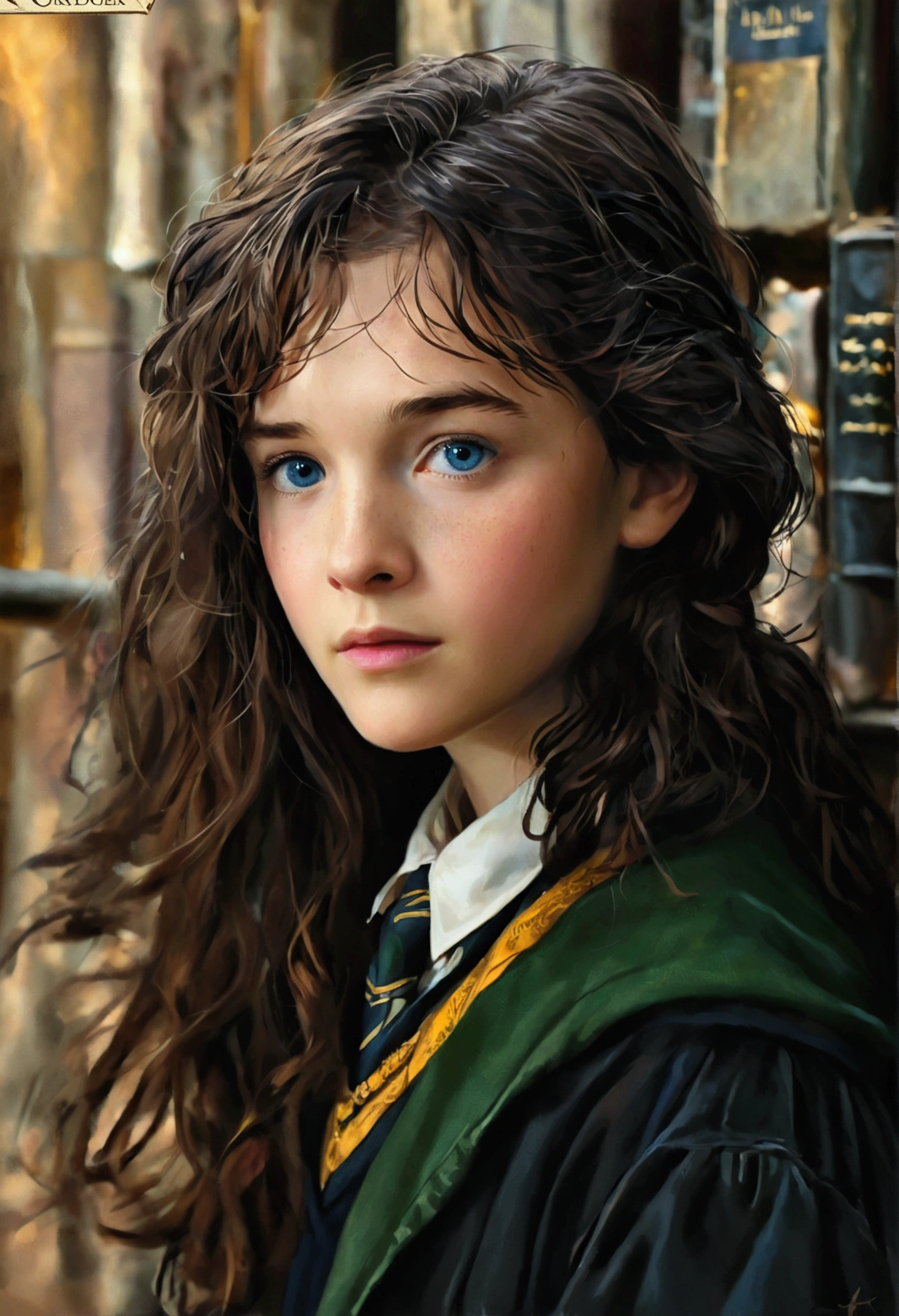 Newt scamander as a young next to a girl with long dark brown hair and blue eyes, both in Hogwarts uniform book cover