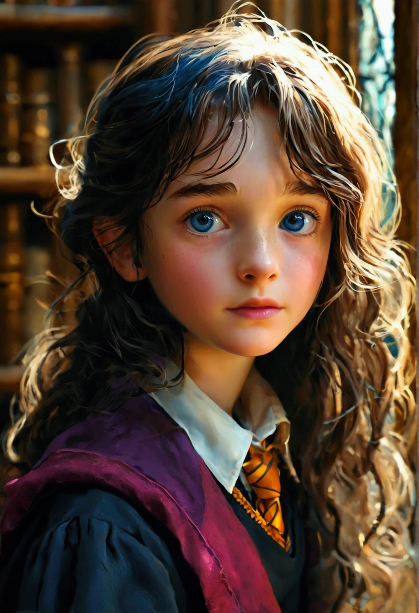 Newt scamander as a young next to a girl with long dark brown hair and blue eyes, both in Hogwarts uniform book cover