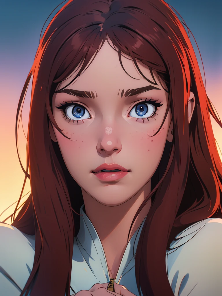 a young boy, 12 years old, long and smooth reddish-brown hair, striking blue eyes, simple clothes, detailed face and eyes, beautiful detailed eyes, beautiful detailed lips, extremely detailed eyes and face, longeyelashes, natural lighting, warm color tones, portrait, cinematic, intricate details, (best quality,4k,8k,highres,masterpiece:1.2),ultra-detailed,(realistic,photorealistic,photo-realistic:1.37)