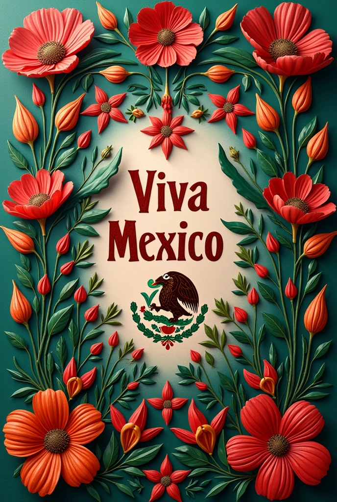 Hello, can you help me create a hyperrealistic photo of a poster at the Louvre museum, with Mexican motifs, flowers, alebrijes, with the text "Viva México", thank you.