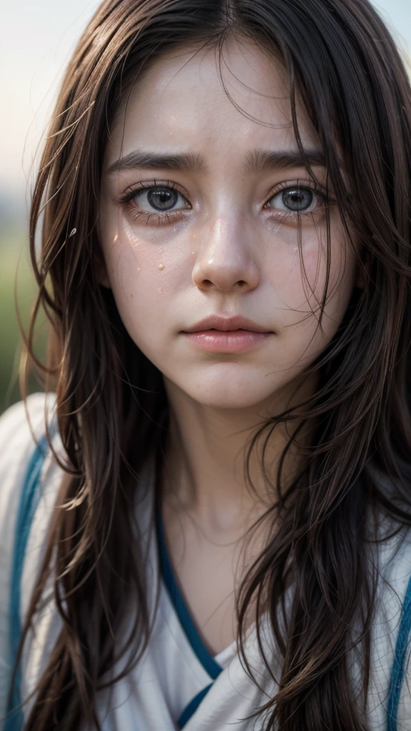 Portrait of Jesus Christ crying, tears in eyes, highlighted tears, ultra realistic, love, hope, faith, Miracle, sky background bokeh, art season trends, sharp focus, studio shot, intricate details, highly detailed.