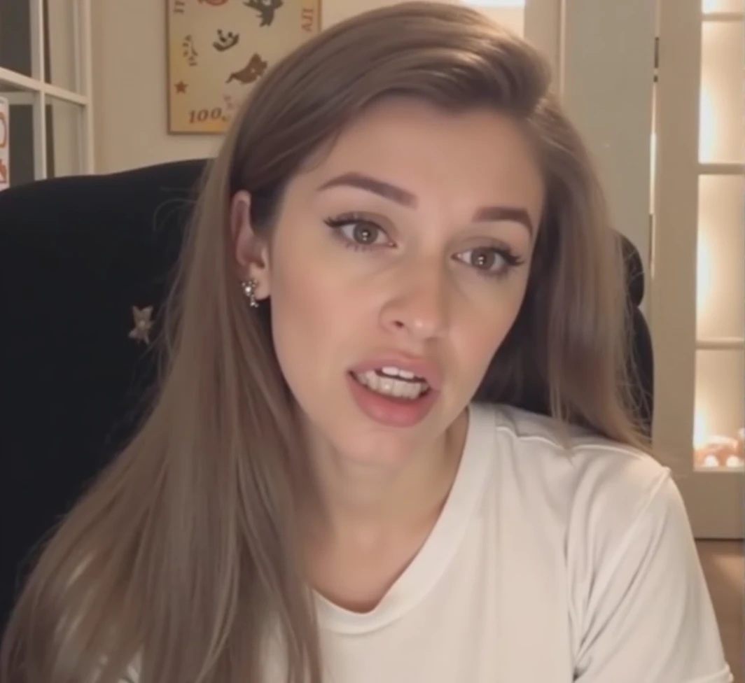 a detailed sexy evil woman with a thin nose, long hair, raised eyebrows, perfect teeth, wearing a white t-shirt, clenching her teeth together, cinematic lighting, hyperrealistic, 8k, highly detailed, photorealistic, masterpiece