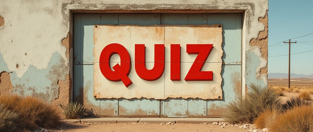 A poster on a deserted outside wall, Cut in letter format, (text:"Bible Quiz") the word, Big Bold, Draw inside the cutout, BREAK Art that inspires creators to create images, An aesthetic world that unfolds behind the characters, Add text to the bottom of the screen, (text:"Break the barriers of creativity!")