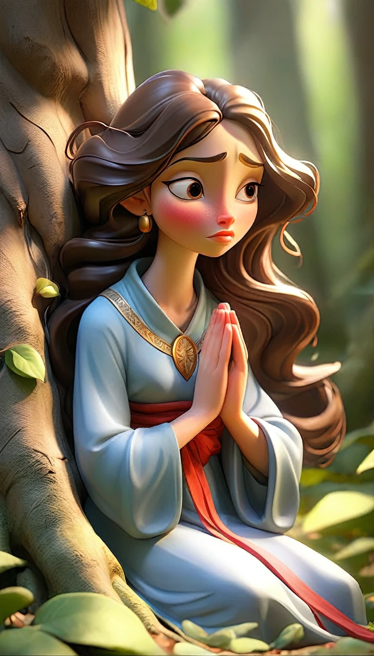 Sob a serene glass, on a peaceful day, a woman kneels, in voracious prayer. Bible in hands, words of light, seek the comfort that faith always translates. The shadow of the tree, shelter and refreshment, a sacred encounter, an ethereal moment. With eyes closed and heart open, pray with fervor, look for the right path. Every leaf that falls, a divine whisper, guiding your words, showing the destination. On sacred ground, your soul surrenders, to God omnipresent, his life he extends. under the tree, symbol of life and shelter, a woman and her faith, in an old dialogue. kneeling in prayer, her strength she renews.