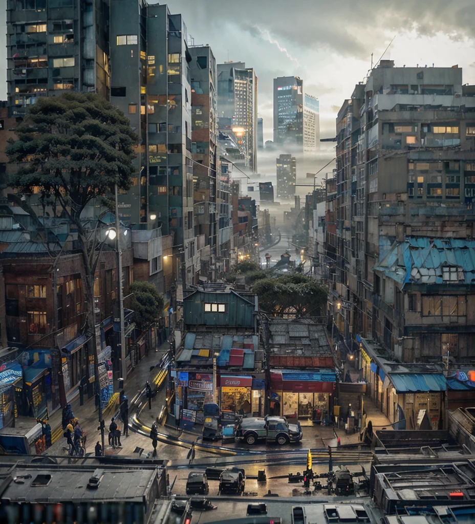 CyberCity Vertion Dark Fantasy of Blade Runner 2049, Panoramic view of City, NeoPunk, CyberPunk, Distopic City, Distopic View, Skine Line, Buildings, spinner vehicule, rain, ligths, smoke, nigth, realism, hiper realism, photo realism, perfection, master piece, beautiful view, mist, hologram, advertising, merkating, human, people, 8k, 4k. Sciencie fiction, architecture, android, robot, neon ligth, trash, garbage, metropolis, river, gate, bridge, sheap, higthtech, future, industrial, steel, war, army, weapon, distopic society, freeway, machine.