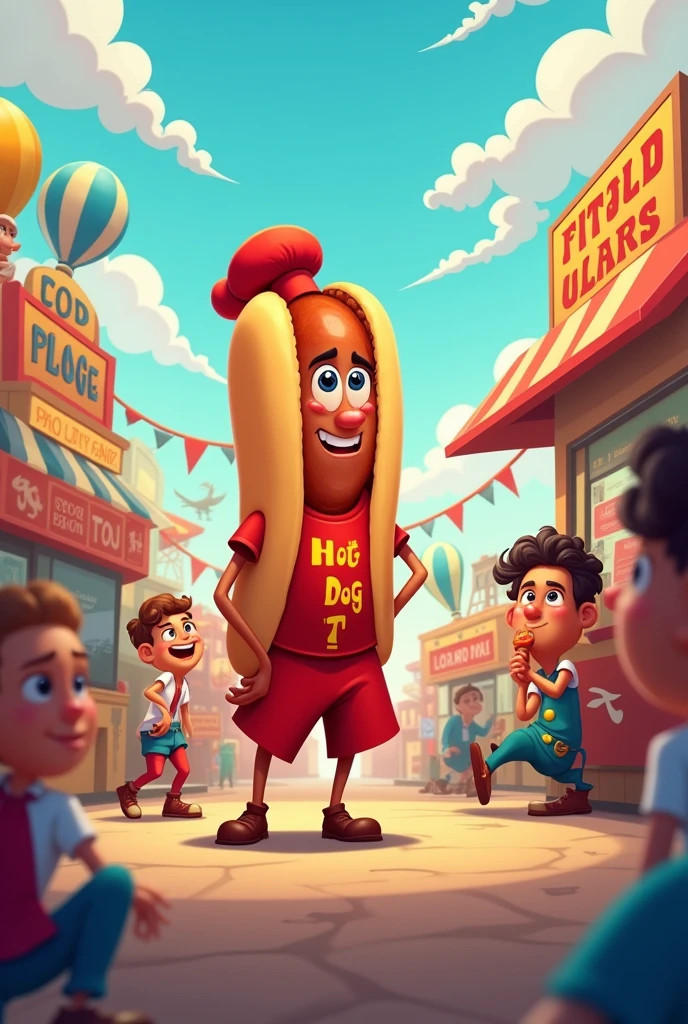 A nice background for a hot dog man, cartoonish