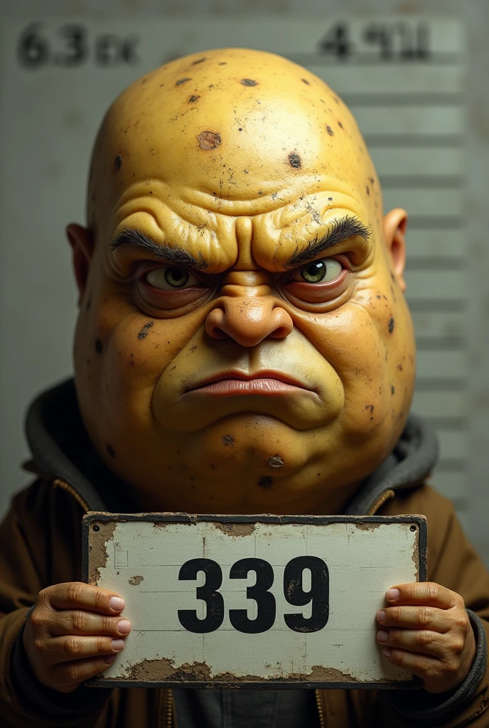 Mugshot of a potato that is caught