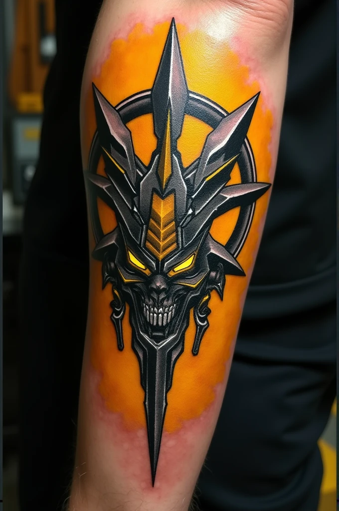 Helldiver logo tattoo in yellow made of metal