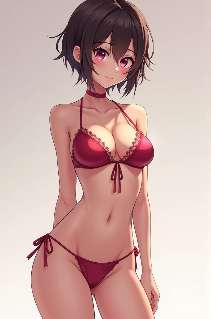 a 15 teenage girl, little brunette, with short red hair, wavy and very sexy