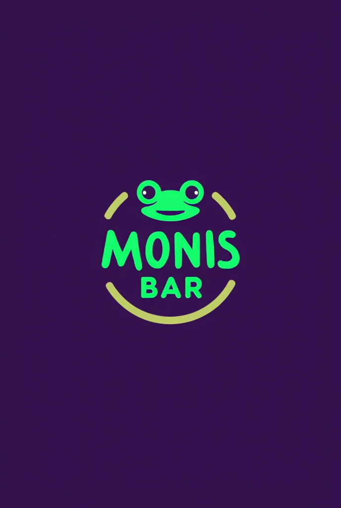 Exotic logo for a company, circular, bar category , the purple background, name of the bar (MONIS BAR) the letter in green color, with a frog-shaped icon