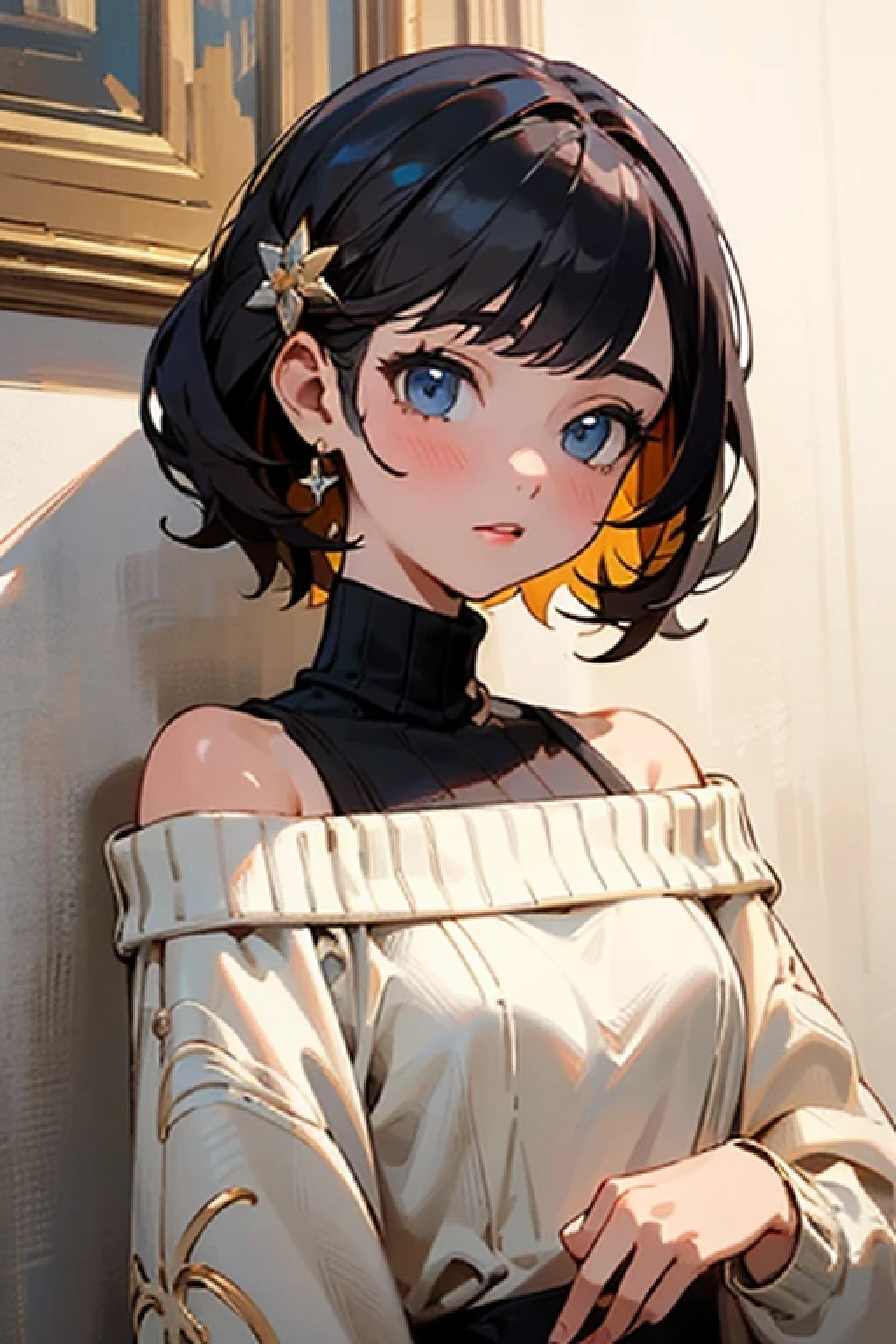 ((best quality)), ((masterpiece)), (detailed), 1 Girl, Off-shoulder sweater,
