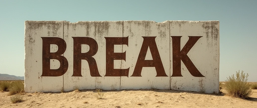A poster on a deserted outside wall, Cut in letter format, (text:"Bible Quiz") the word, Big Bold, Draw inside the cutout, BREAK Art that inspires creators to create images, An aesthetic world that unfolds behind the characters, Add text to the bottom of the screen, (text:"Break the barriers of creativity!")