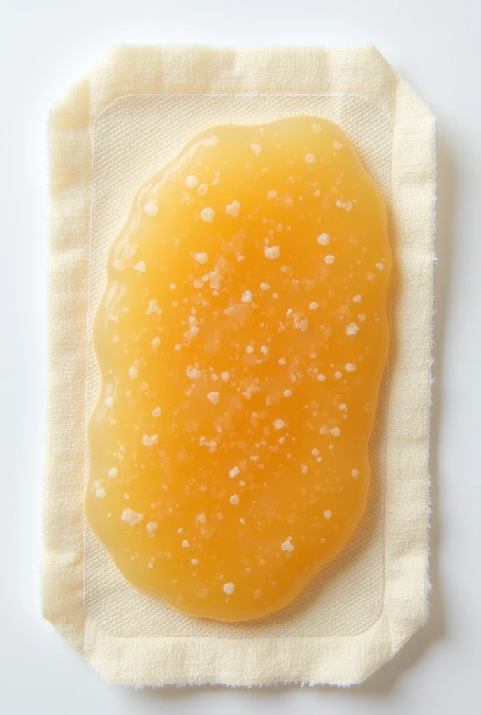 A transdermal patch for muscle pain relief made of biodegradable fabric with a layer of breadfruit sap visible on the surface.