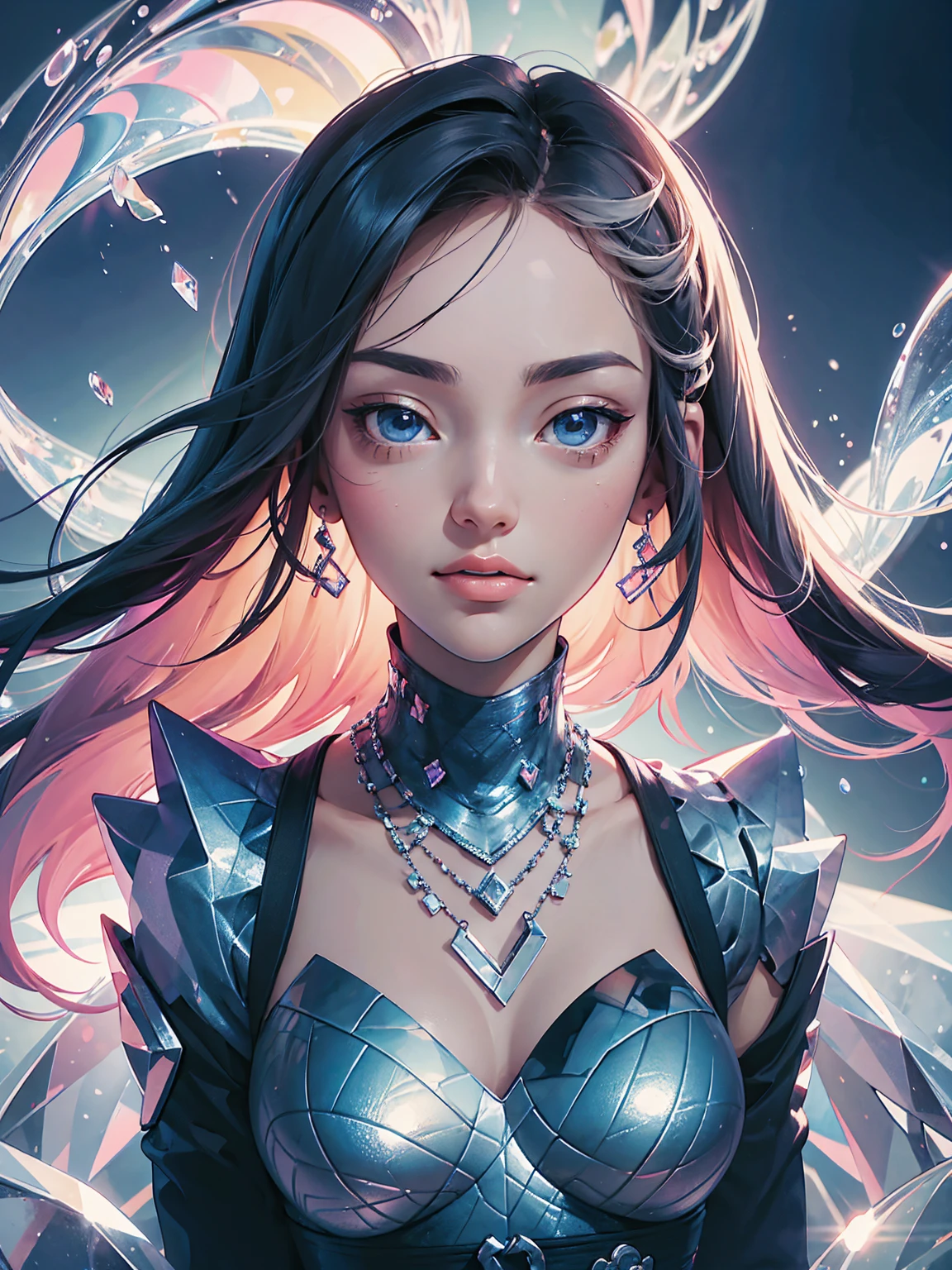 detailed textures, high quality, high resolution, high precision, realism, color correction, correct lighting settings, harmonious composition. Anime artwork depicting a girl's face within a vivid and abstract collage of colors and patterns. The composition includes a variety of shapes, lines, and textures, all in bright and contrasting colors, creating a surreal and energetic atmosphere that draws the viewer in. --ar 3:4 --stylize 600 --niji 6