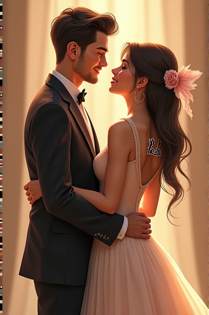 Create couple picture with name ,Name written back side dress ,boy name KD and girl name pesho