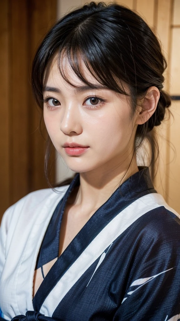 Model actress、One Woman、cool、Japanese and half European、Close-up of face、30 generation beauty、Realistic Skin、yukata