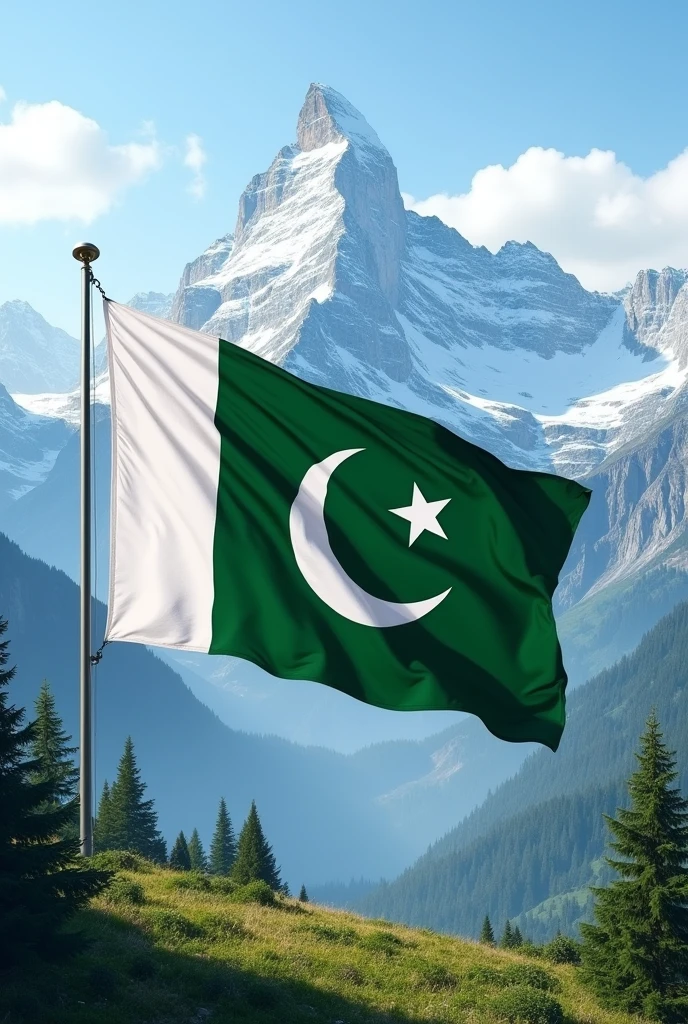 Pakistan flag image with beautiful mountain

