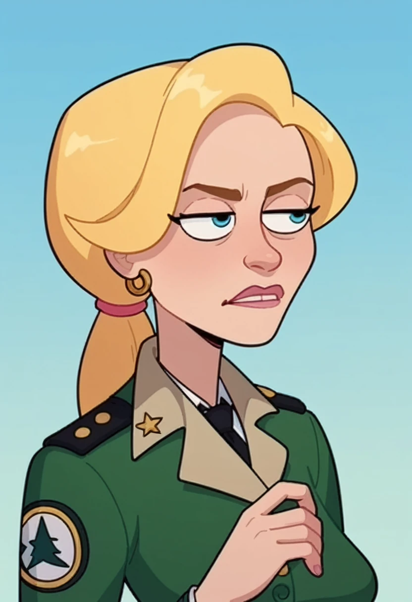 Ethel Anderson, 1 girl, skinny, blonde hair, uniform,