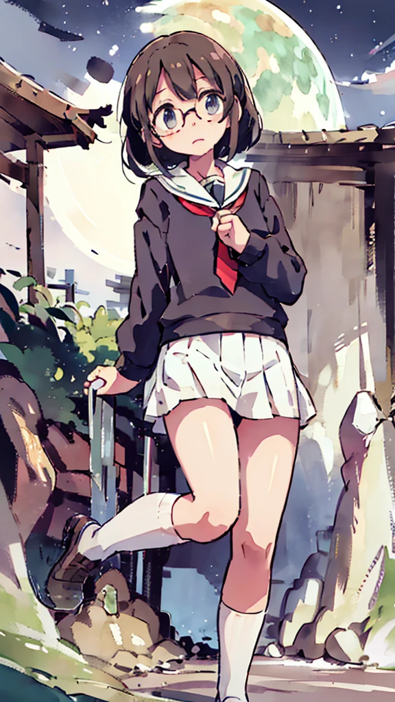 Dazzling Light、Many towers in the distance、Big Moon、metropolis、Tall buildings、Looking up at the stars、water、Midnight、Moon、Blue light、sky、sea、Nsfw、masterpiece, high quality, 4K, HDR,, Stable Diffusion prompt: schoolgirl with short、brown hair and red-framed glasses, wearing a white blouse and navy skirt, white panties visible, navy socks and brown loafers, in a state of arousal and trembling with sexual climax,simple illustration style, In a nichijou (everyday life) Setting Image generation AI model used: Stable Diffusion (eleet- model)
id: i2