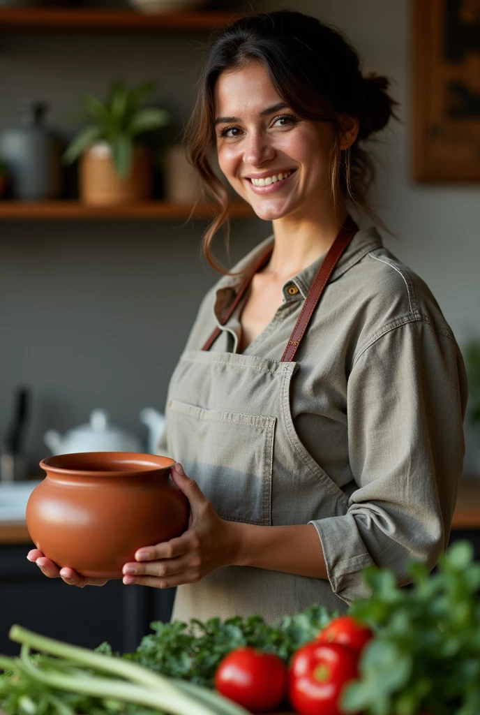 Photo of a woman with a pot
