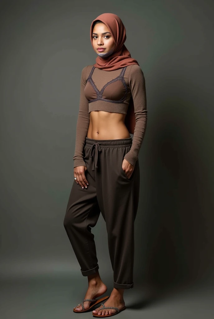 Hijab women tied up and mouth taped wearing bra and sandals