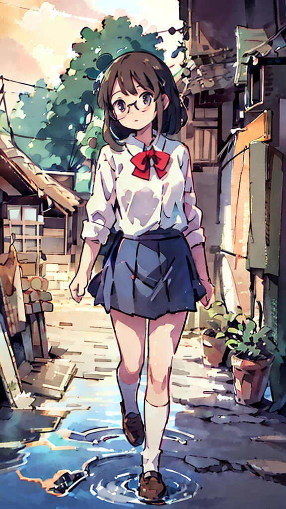 Dazzling Light、Many towers in the distance、Big Moon、metropolis、Tall buildings、Looking up at the stars、water、Midnight、Moon、Blue light、sky、sea、Nsfw、masterpiece, high quality, 4K, HDR,, Stable Diffusion prompt:  schoolgirl with short、brown hair and red-framed glasses, wearing a white blouse and navy skirt, white panties visible, navy socks and brown loafers, in a state of arousal and trembling with sexual climax,simple illustration style, In a nichijou (everyday life) Setting Image generation AI model used: Stable Diffusion (eleet- model)

id: i2