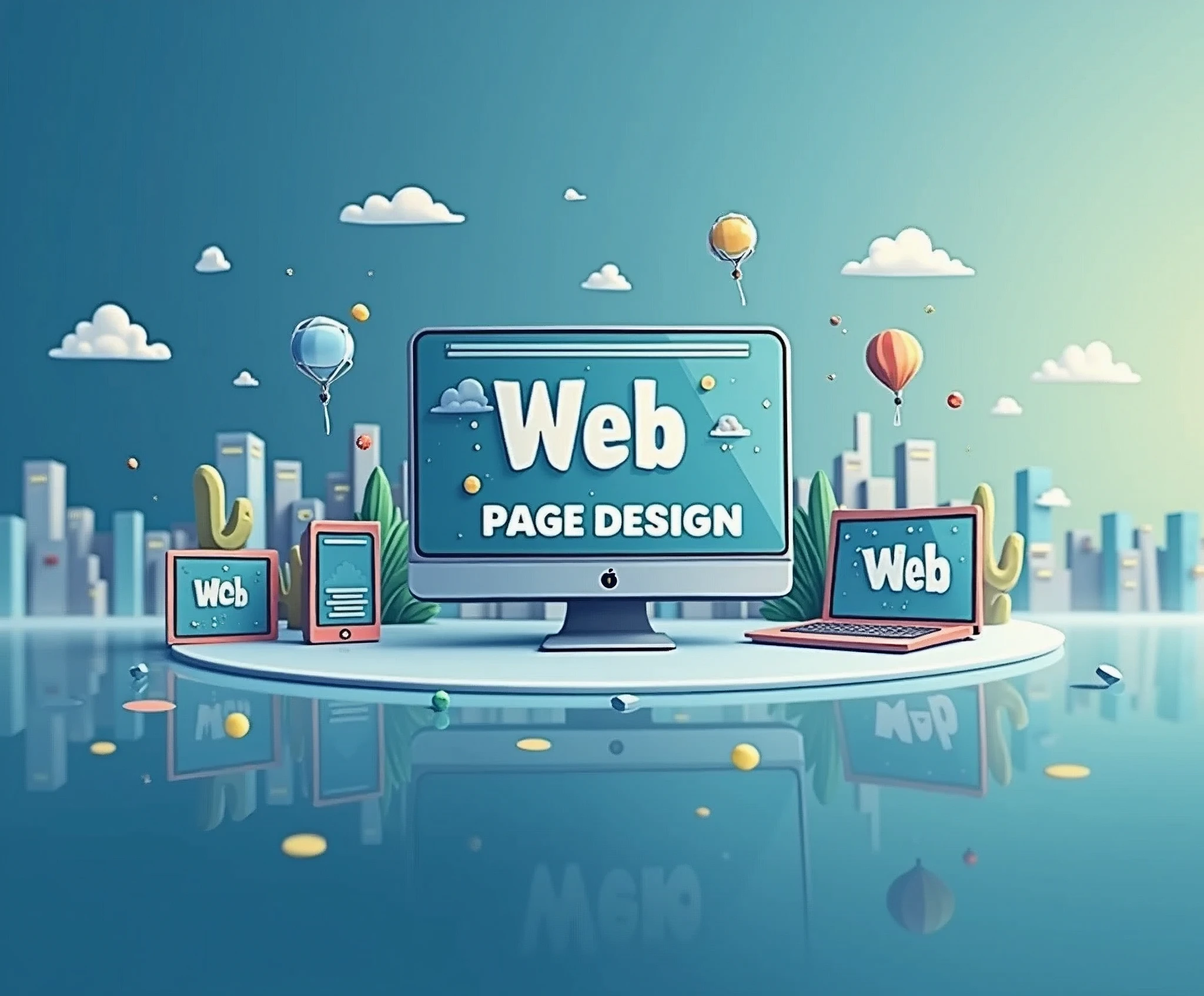 crea una sola imagen en horizontal sobre Web Page Design , with a centered text that says "Web Page Design" Dimensions: width 1500 height 850 pixels in jpg format