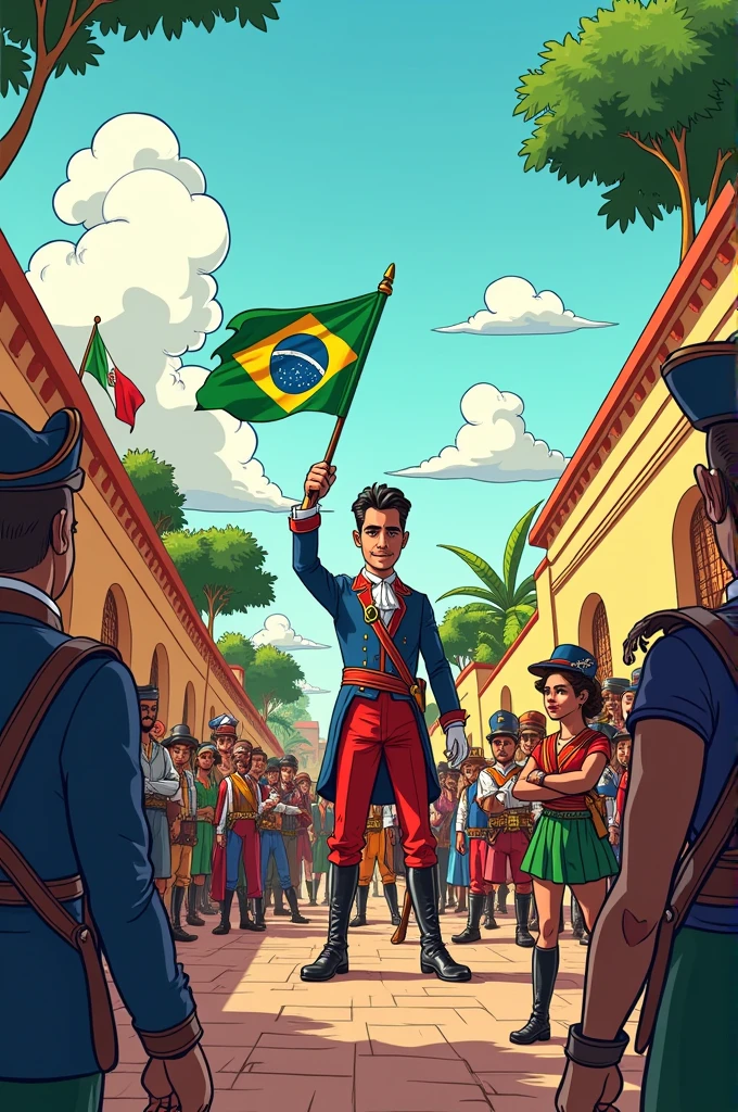 Cartoon of Spanish America and the Brazilian independence process 