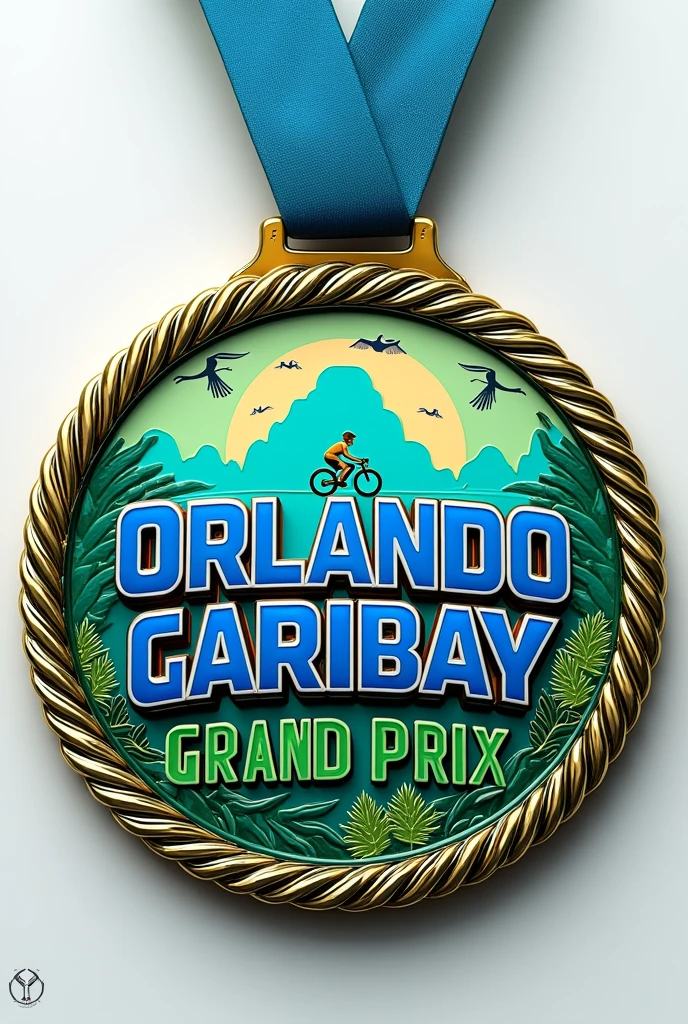 Medal of the Orlando Garibay Grand Prix cycling race in Sahuayo, Michoacán, Large letters and colors with blue and green