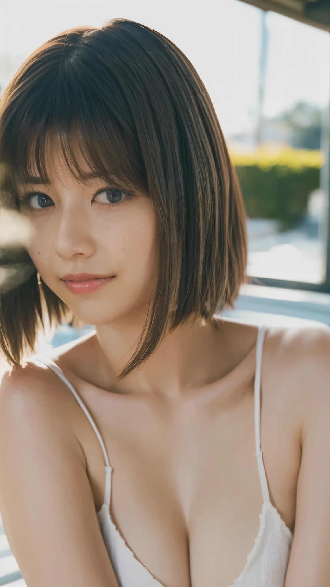 Everything modern:1.66, Cute Japanese Women Photos, smile, 20-year-old, Oil and hair palm for one-length straight hair:1.55, (photo Realistic:1.4), (hyper Realistic:1.4), (Realistic:1.3), (Smoother lighting:1.05), (Improving the quality of cinema lighting:0.9), 32K, 1 girl,20-year-oldの女の子, Realistic lighting, Backlight, The light shines on your face, Ray Tracing, (Bright light:1.2), (Improvement of quality:1.4), (Highest quality Realistic textured skin:1.4), fine grain, Detailed face,(smile:1.0), (Emphasis on face close-up:1.3), (Enhances the beauty of skin texture:1.1),((Extremely precise and accurate anatomy:1.0)), (Enhances the beauty of skin texture:1.1), Clean and glowing skin, mesh, thin:1.2, (Realistic:1.3), Realisticなライティング, (Smoother lighting:1.05), 32K, One Japanese woman, fine grain, Detailed face, (Film Grain:1.1),(Accentuates body lines:1.1), High resolution, Natural look, Kind eyes, Improves hair quality, Delicate light and shadow, Transparent muscles, Graceful pose, Beautiful Eyes, Sharp details, Soft light reflection, Beautiful contours, Delicate skin tone, Fine hair texture,Cute Japanese Women Photos,