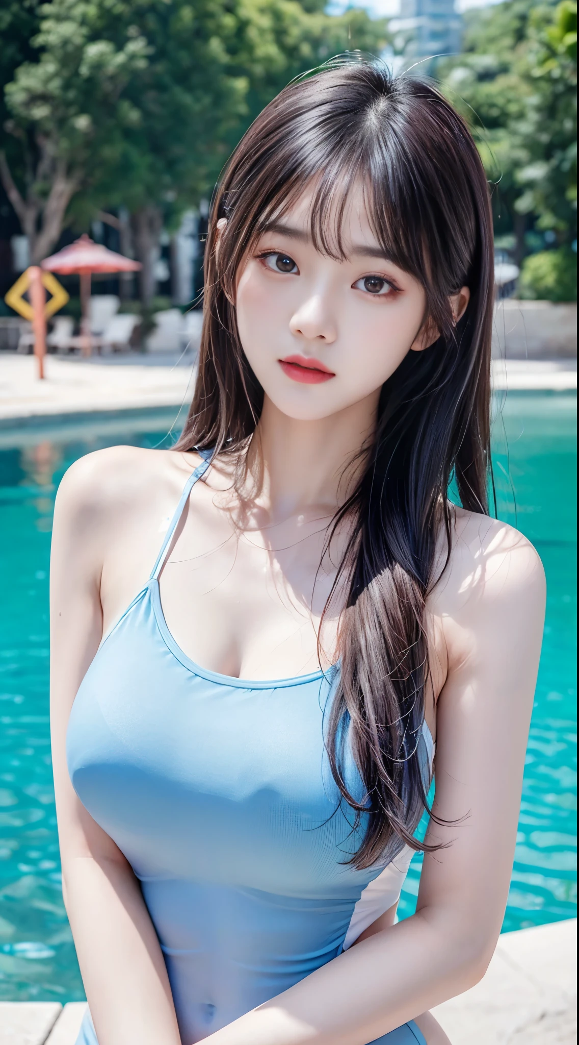 8k, 놀라운 의인화된 암컷 용의 surreal 사진, Beautiful and colorful, wearing a swimsuit, Located next to the lake, gray hair, Perm, Ultra-radiant skin, wet_skin, The amazing composition is awe-inspiring, surreal、very detailed, Excessive emotions, epic lighting, 32K Ultra HD Resolution, Continuous shooting with Hasselblad H6D 400c, Mydacom Speedmaster 35mm f1. 2 XCD --Style Expressiveness --ar 1:2 --upanime --niji 5 --q 3