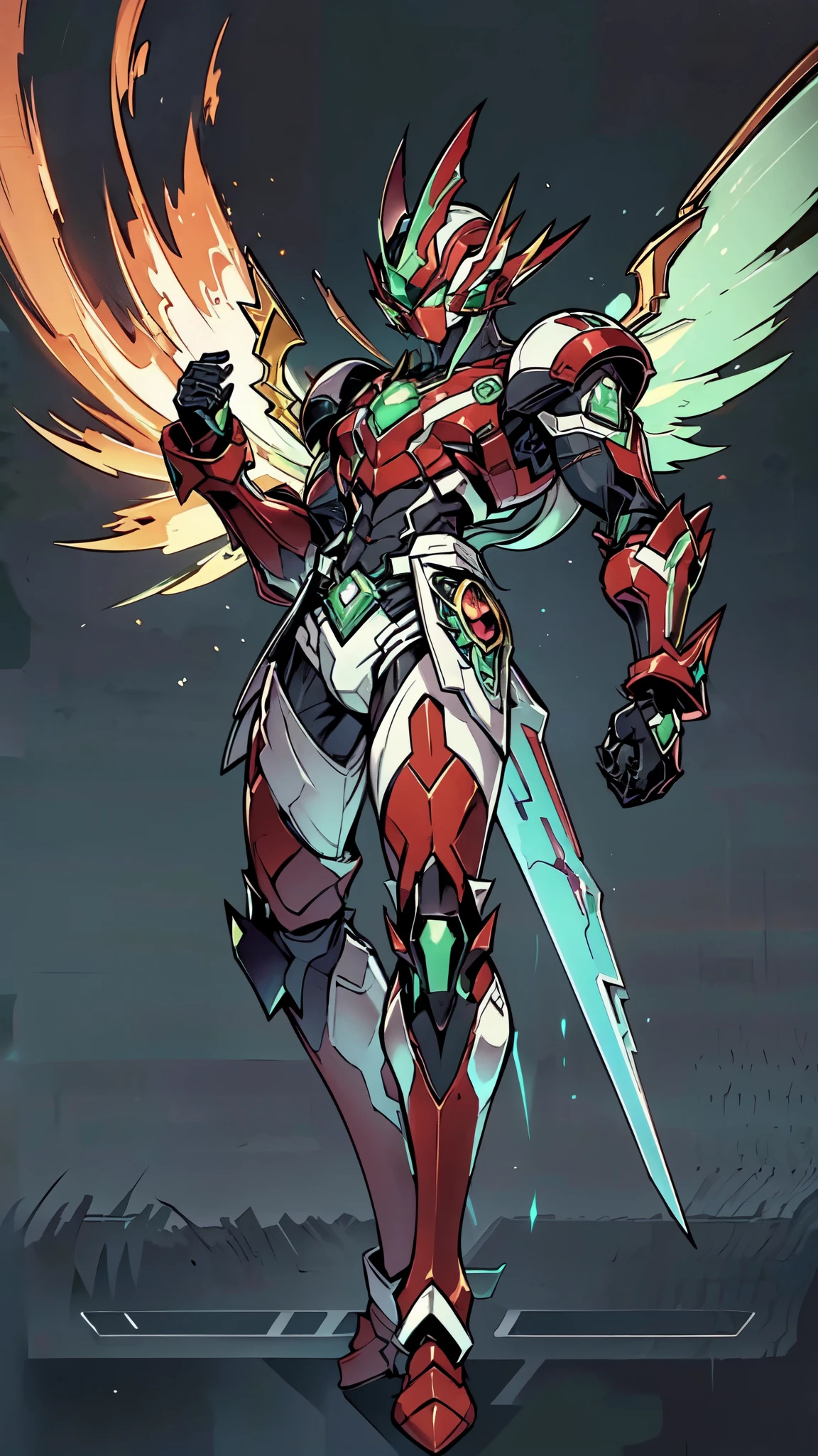 (masterpiece:1.5, best quality:1.5, extremely delicate:1.5, superhero pose:1.5), a man wearing a full-face helmet, a fantasy-style biotech armored combat suit, green eyes, (a composite layered chest armor), fully enclosed shoulder guards, matching arm and leg guards, belt of Neon circuit, (the color scheme is primarily black with green and red accents), the design balances heavy with agility, a high-tech bio-mecha armor, (Armor Concept Inspired by Kamen Rider, stand on the top of a skyscraper in a futuristic sci-fi city), this character embodies a finely crafted fantasy-surreal style armored hero in anime style, exquisite and mature manga art style, (element, plasma, energy, the armor glows), ((male:1.5)), metallic, high definition, highres, ultra-detailed, ultra-fine painting, professional, perfect body proportions, golden ratio, anatomically correct, symmetrical face, extremely detailed eyes and face, high quality eyes, creativity, RAW photo, UHD, 32k, Natural light, cinematic lighting, masterpiece-anatomy-perfect