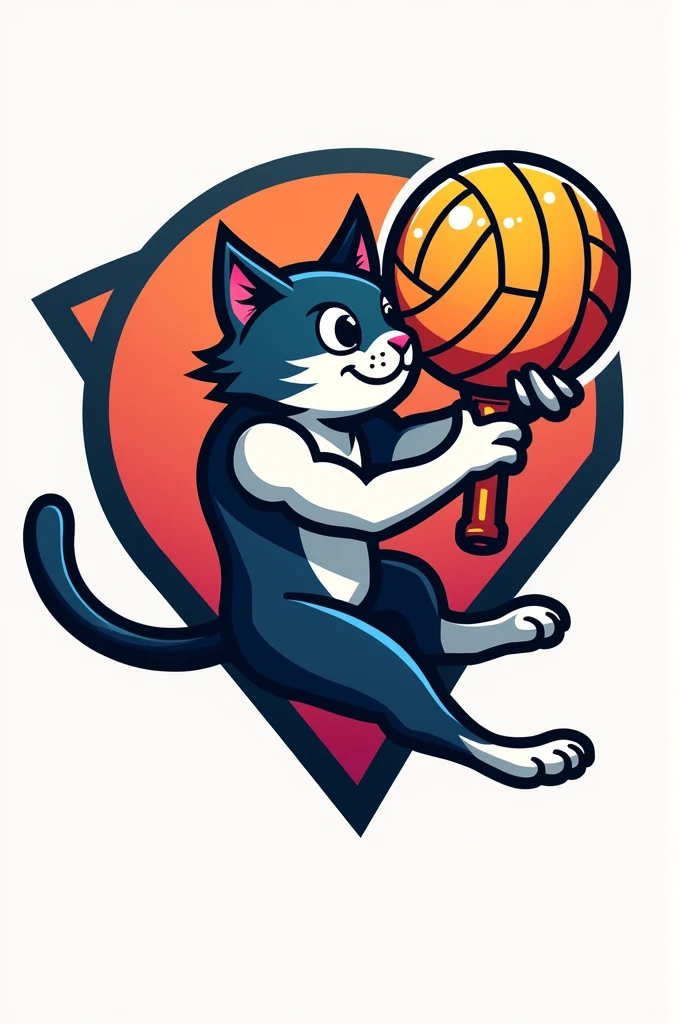 Cat logo with volleyball ball 