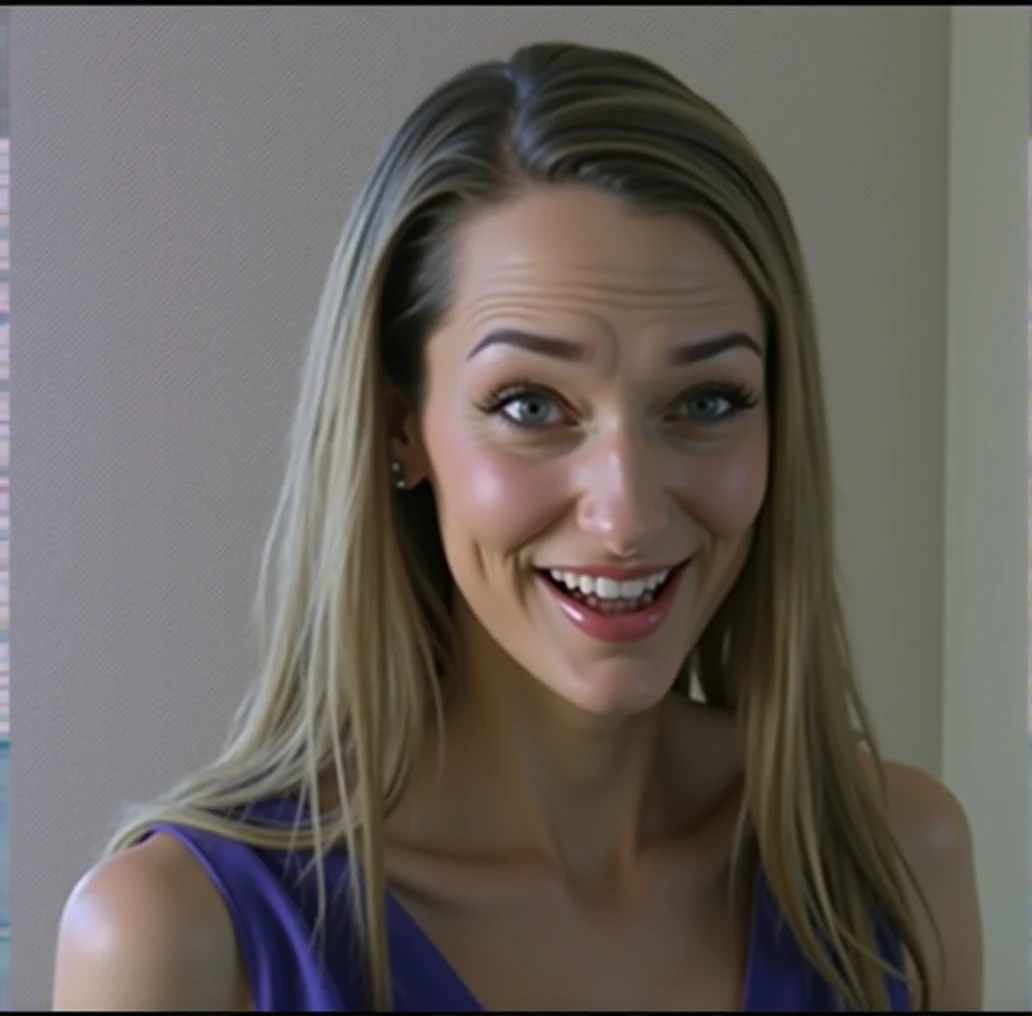 a detailed sexy evil witch with a big nose, big forehead, long hair, raised eyebrows, perfect teeth, wearing a blue dress, cleavage, evil laugh, cinematic lighting, hyperrealistic, 8k, highly detailed, photorealistic, masterpiece