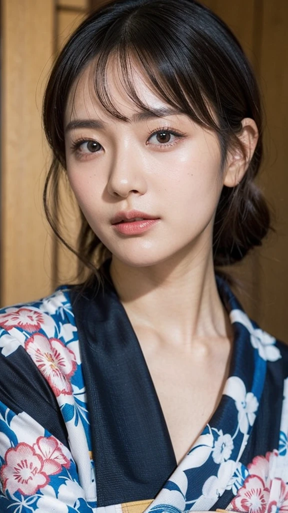 Model actress、One Woman、cool、Japanese and half European、Close-up of face、30 generation beauty、Realistic Skin、yukata