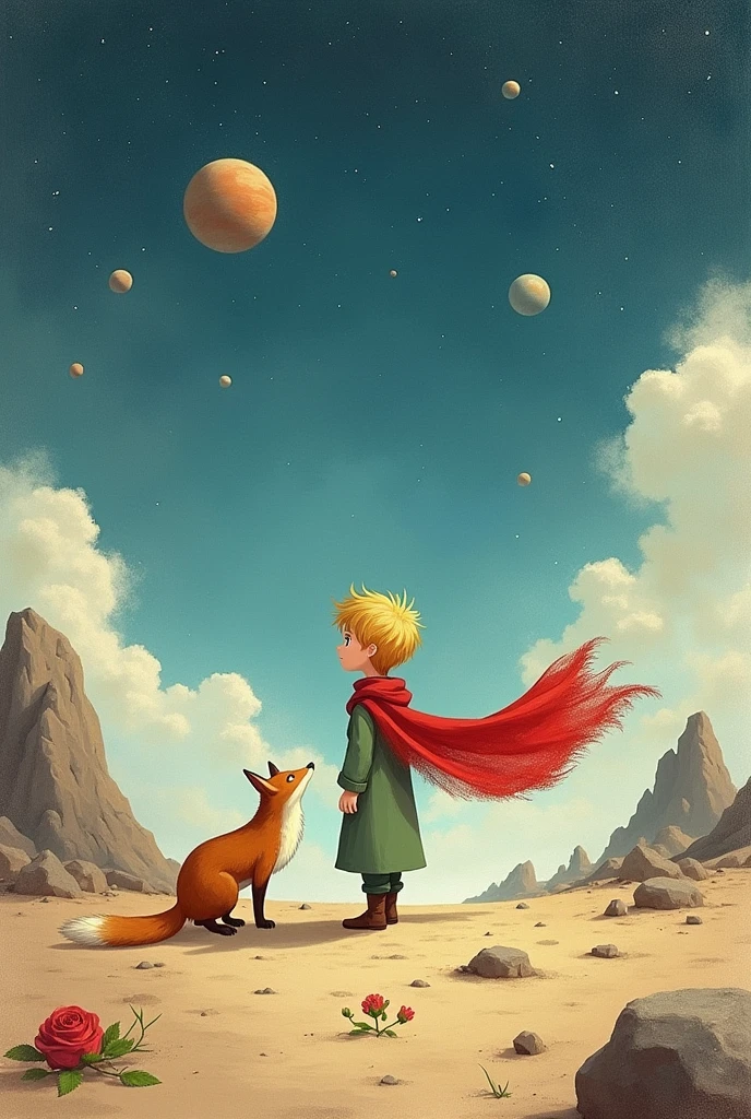 A painting about the story of the little prince