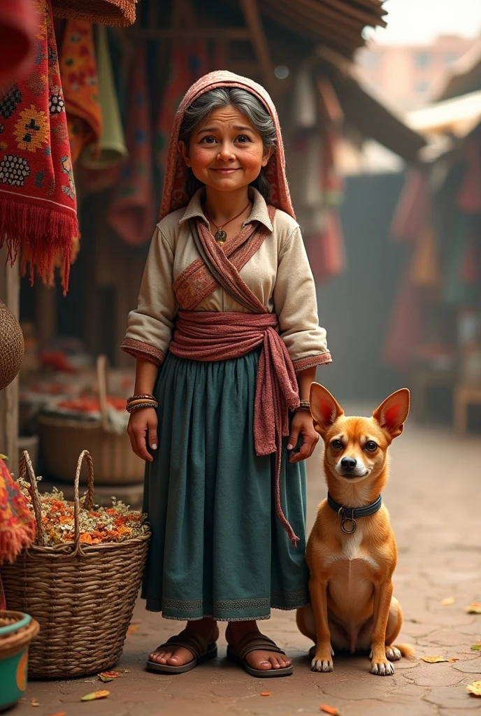 Lady selling Bale Clothes accompanied by a brown Chihuahua 