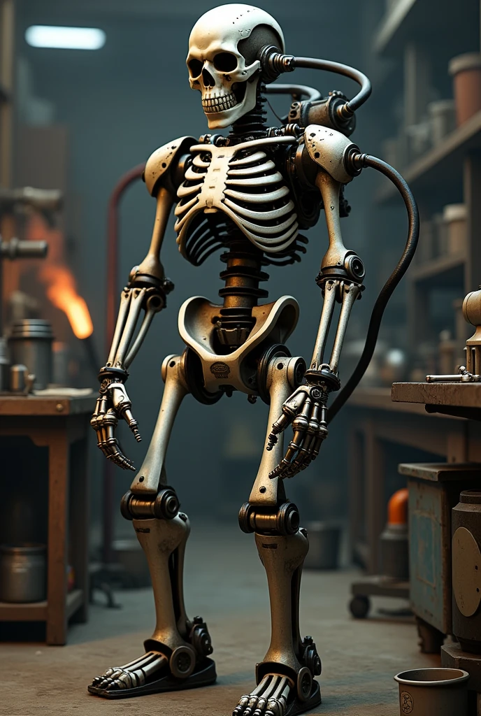 Skeleton mechanic made of pistons, crankshaft and fuel lines