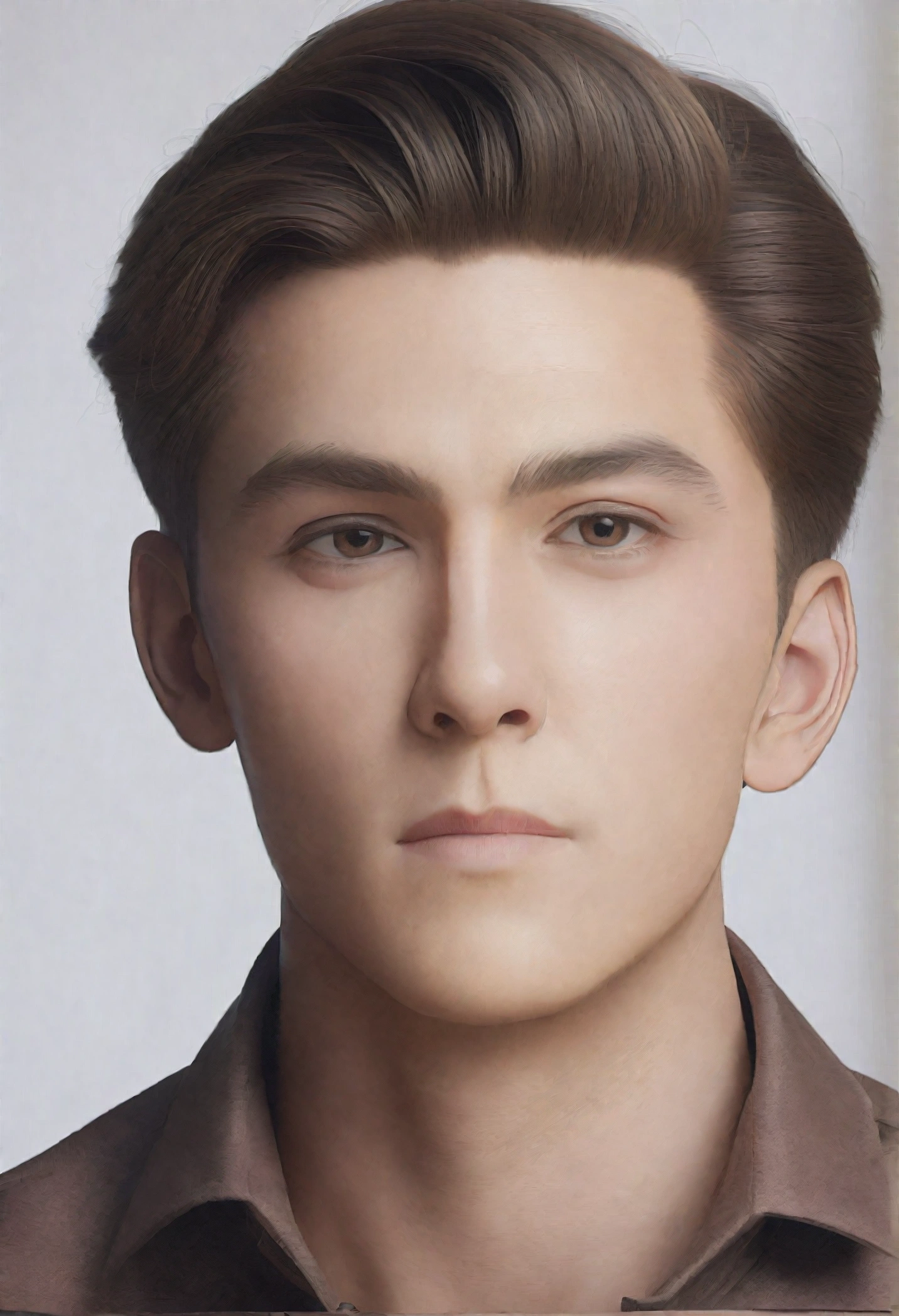 A photo of a boy with delicate features but who is a ager almost entering adulthood ,light skin and brown hair,in some casual pose but at least showing up to the shoulders,that the photo does not have much quality and that the background is in a humble house