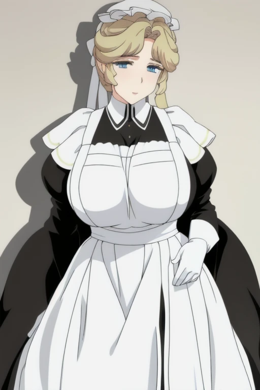 Maria_VM, huge_breasts, standing, solo, VIctorian_Maid_Uniform, masterpiece, best quality, detailed face, detailed eyes, highres, white gloves, long skirt, skirt the ground