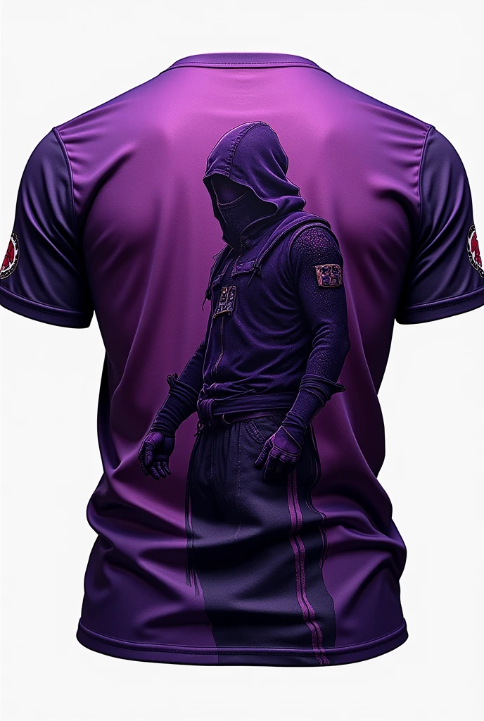 T-shirt front and back with purple tones
