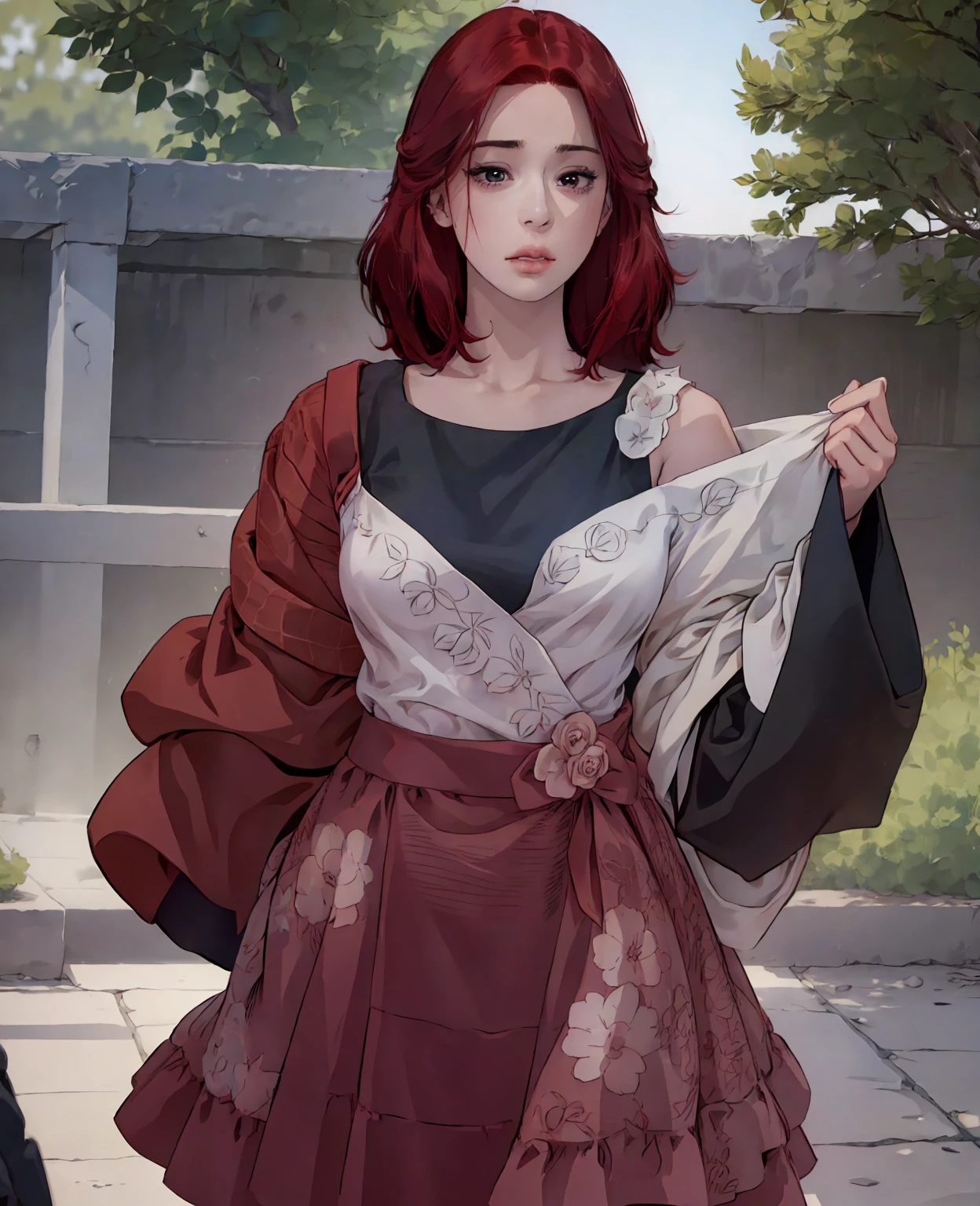 a young man with red hair and red eyes, wearing normal villager clothes, extremely detailed eyes and face, longeyelashes, intricate facial features, detailed clothing, detailed background, (best quality,4k,8k,highres,masterpiece:1.2),ultra-detailed,(realistic,photorealistic,photo-realistic:1.37),studio lighting,vivid colors,warm lighting,detailed environment,fantasy,digital painting,concept art