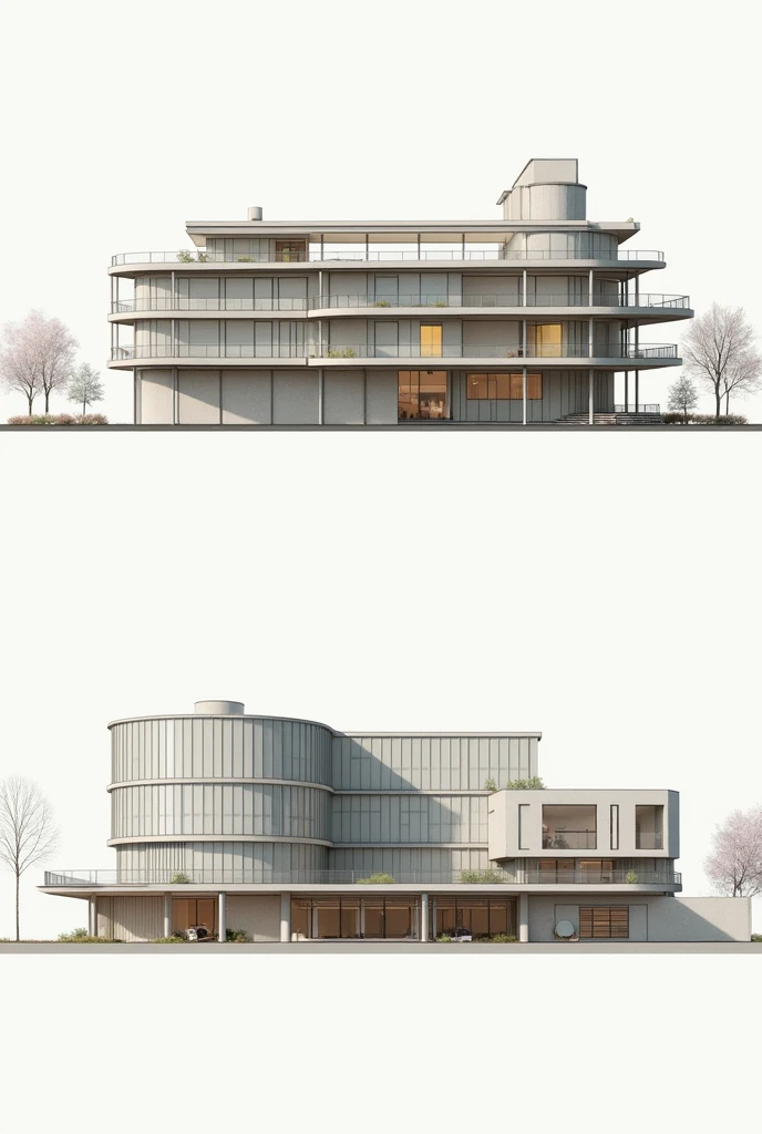 Create two elevations based on the architecture of Renzo Piano