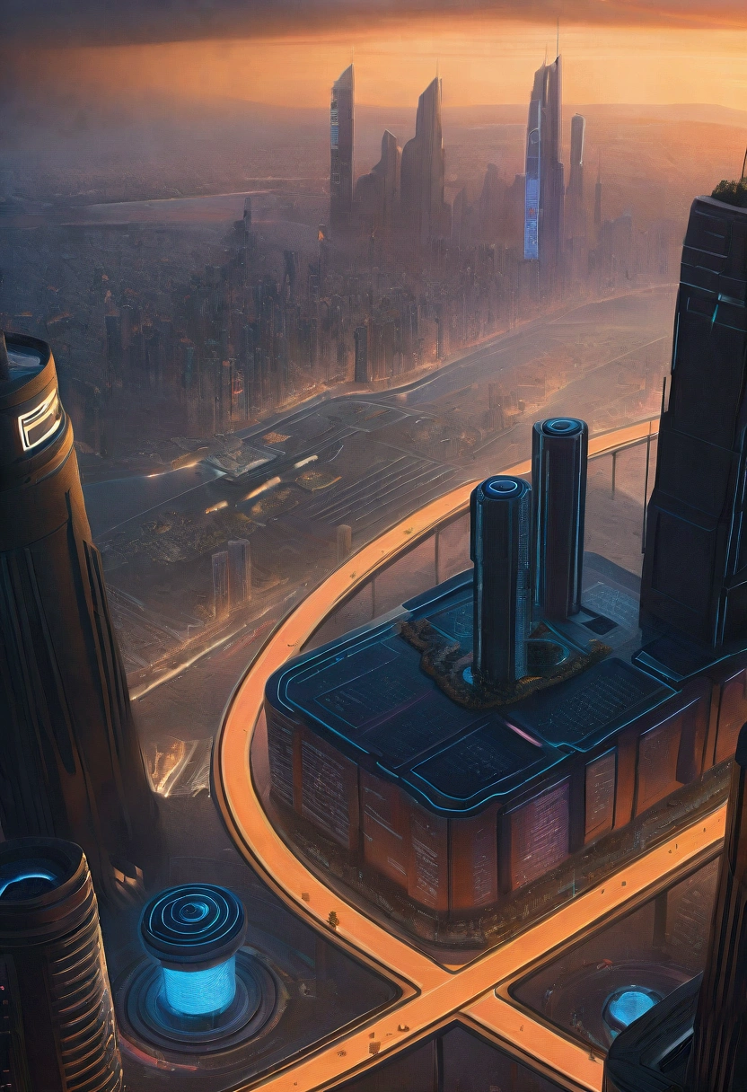 CyberCity Vertion Dark Fantasy of Blade Runner 2049, Panoramic view of City, NeoPunk, CyberPunk, Distopic City, Distopic View, Skine Line, Buildings, spinner vehicule, rain, ligths, smoke, nigth, realism, hiper realism, photo realism, perfection, master piece, beautiful view, mist, hologram, advertising, merkating, human, people, 8k, 4k. Sciencie fiction, architecture, android, robot, neon ligth, trash, garbage, metropolis, river, gate, bridge, sheap, higthtech, future, industrial, steel, war, army, weapon, distopic society, freeway, machine, publicidad mediante hologramas 3d, vehiculo spinner.